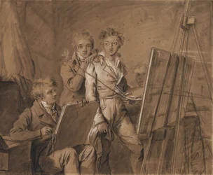 Tre giovani artisti in uno studio